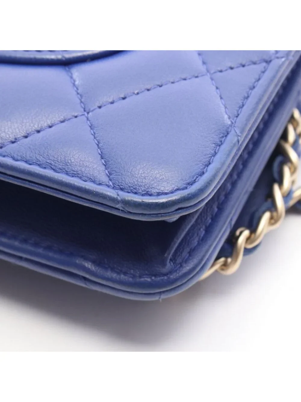 Chanel Shoulder Bag Quilted Blue Lambskin Chain Wallet